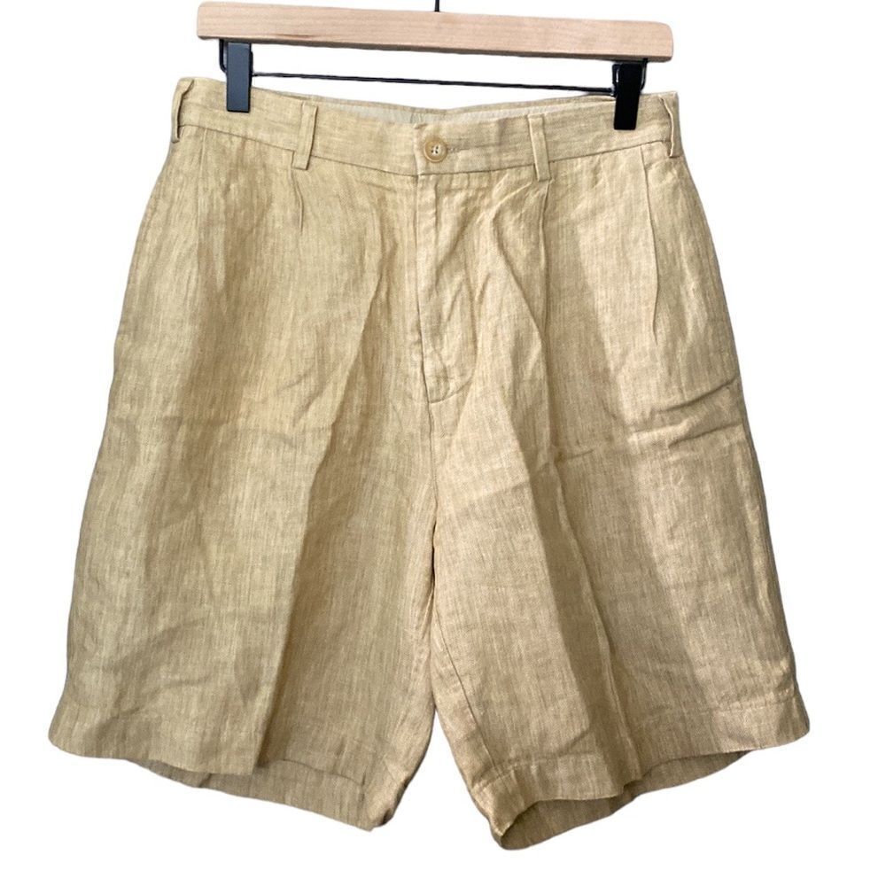 Nautica Rigger Chino Khaki Shorts Classic Fit Pleated Front High Waist Linen